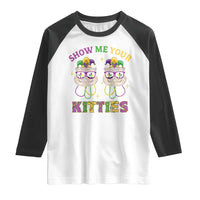 Mardi Gras Raglan Shirt Show Me Your Kitties Cute Cat Masked Jester Hat Bead