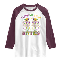 Mardi Gras Raglan Shirt Show Me Your Kitties Cute Cat Masked Jester Hat Bead