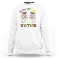 Mardi Gras Sweatshirt Show Me Your Kitties Cute Cat Masked Jester Hat Bead - Wonder Print Shop