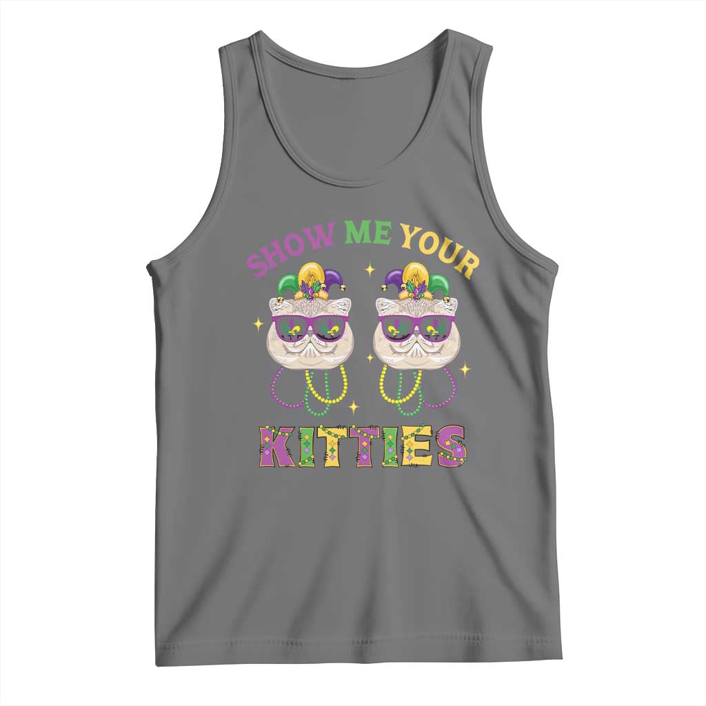 Mardi Gras Tank Top Show Me Your Kitties Cute Cat Masked Jester Hat Bead
