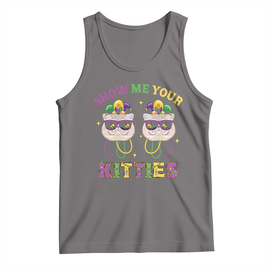 Mardi Gras Tank Top Show Me Your Kitties Cute Cat Masked Jester Hat Bead