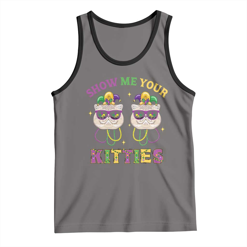 Mardi Gras Tank Top Show Me Your Kitties Cute Cat Masked Jester Hat Bead