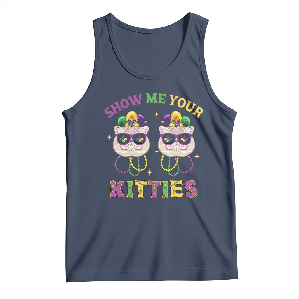 Mardi Gras Tank Top Show Me Your Kitties Cute Cat Masked Jester Hat Bead