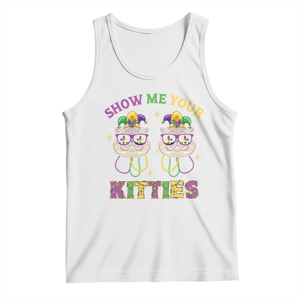 Mardi Gras Tank Top Show Me Your Kitties Cute Cat Masked Jester Hat Bead