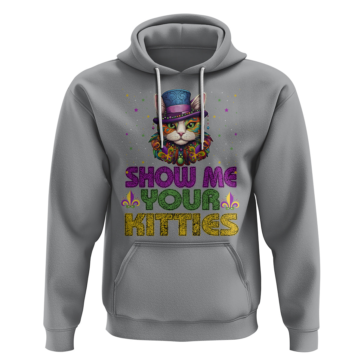 Mardi Gras Hoodie Show Me Your Kitties Cool Cat Jester Hat Bead - Wonder Print Shop