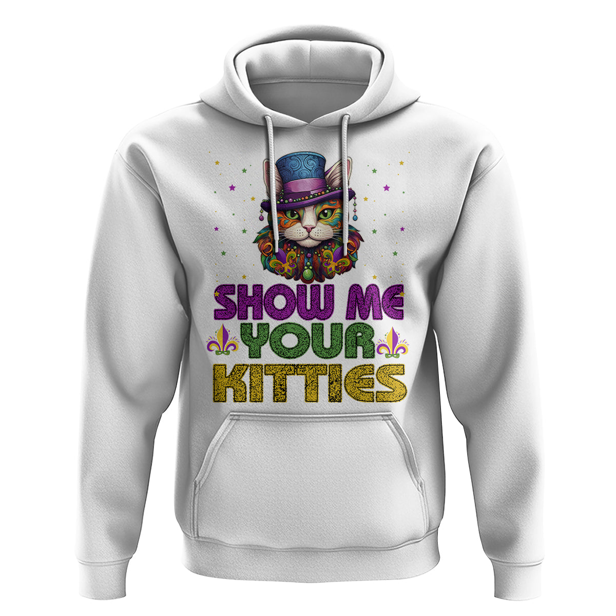 Mardi Gras Hoodie Show Me Your Kitties Cool Cat Jester Hat Bead - Wonder Print Shop