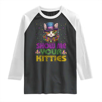 Mardi Gras Raglan Shirt Show Me Your Kitties Cool Cat Jester Hat Bead