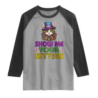 Mardi Gras Raglan Shirt Show Me Your Kitties Cool Cat Jester Hat Bead