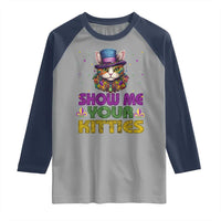 Mardi Gras Raglan Shirt Show Me Your Kitties Cool Cat Jester Hat Bead
