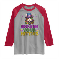 Mardi Gras Raglan Shirt Show Me Your Kitties Cool Cat Jester Hat Bead