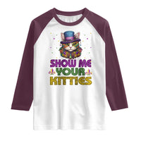 Mardi Gras Raglan Shirt Show Me Your Kitties Cool Cat Jester Hat Bead