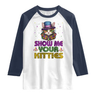 Mardi Gras Raglan Shirt Show Me Your Kitties Cool Cat Jester Hat Bead