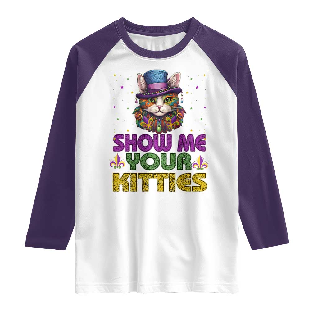 Mardi Gras Raglan Shirt Show Me Your Kitties Cool Cat Jester Hat Bead