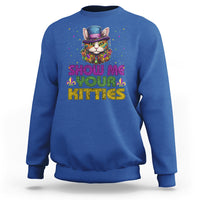 Mardi Gras Sweatshirt Show Me Your Kitties Cool Cat Jester Hat Bead - Wonder Print Shop