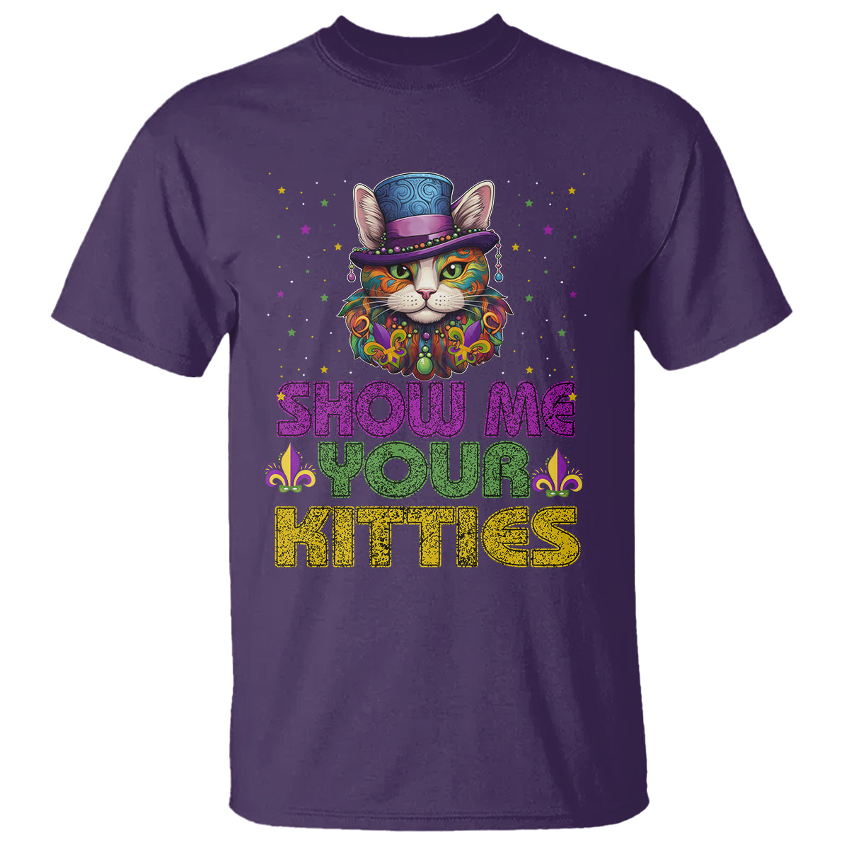 Mardi Gras T Shirt Show Me Your Kitties Cool Cat Jester Hat Bead - Wonder Print Shop