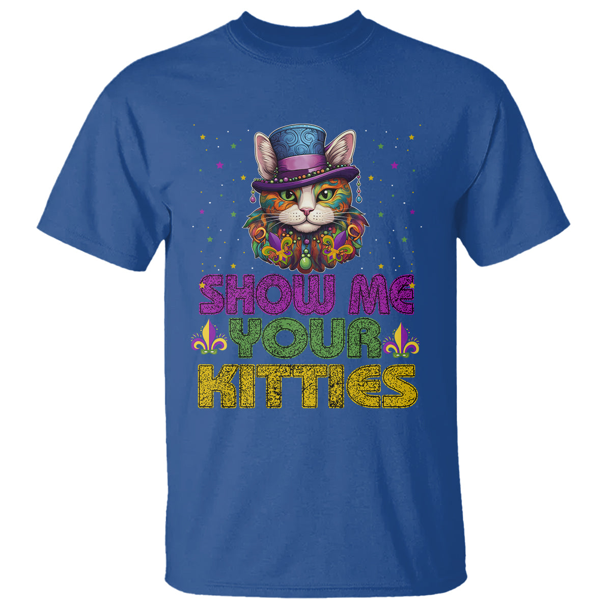 Mardi Gras T Shirt Show Me Your Kitties Cool Cat Jester Hat Bead - Wonder Print Shop