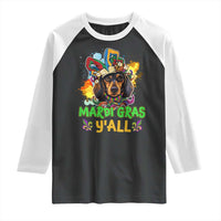 Mardi Gras Y'all Dachshund Dog With Beads Colorful Raglan Shirt