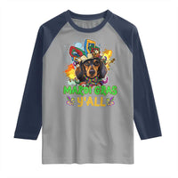 Mardi Gras Y'all Dachshund Dog With Beads Colorful Raglan Shirt
