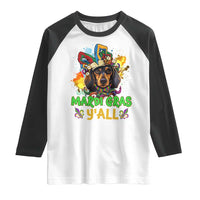 Mardi Gras Y'all Dachshund Dog With Beads Colorful Raglan Shirt