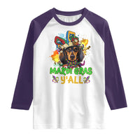 Mardi Gras Y'all Dachshund Dog With Beads Colorful Raglan Shirt