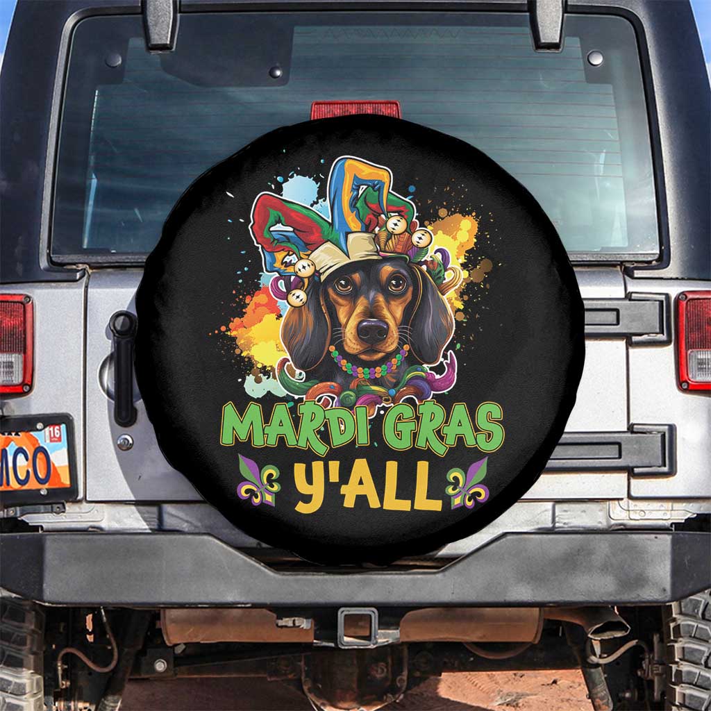 Mardi Gras Y'all Dachshund Dog With Beads Colorful Spare Tire Cover