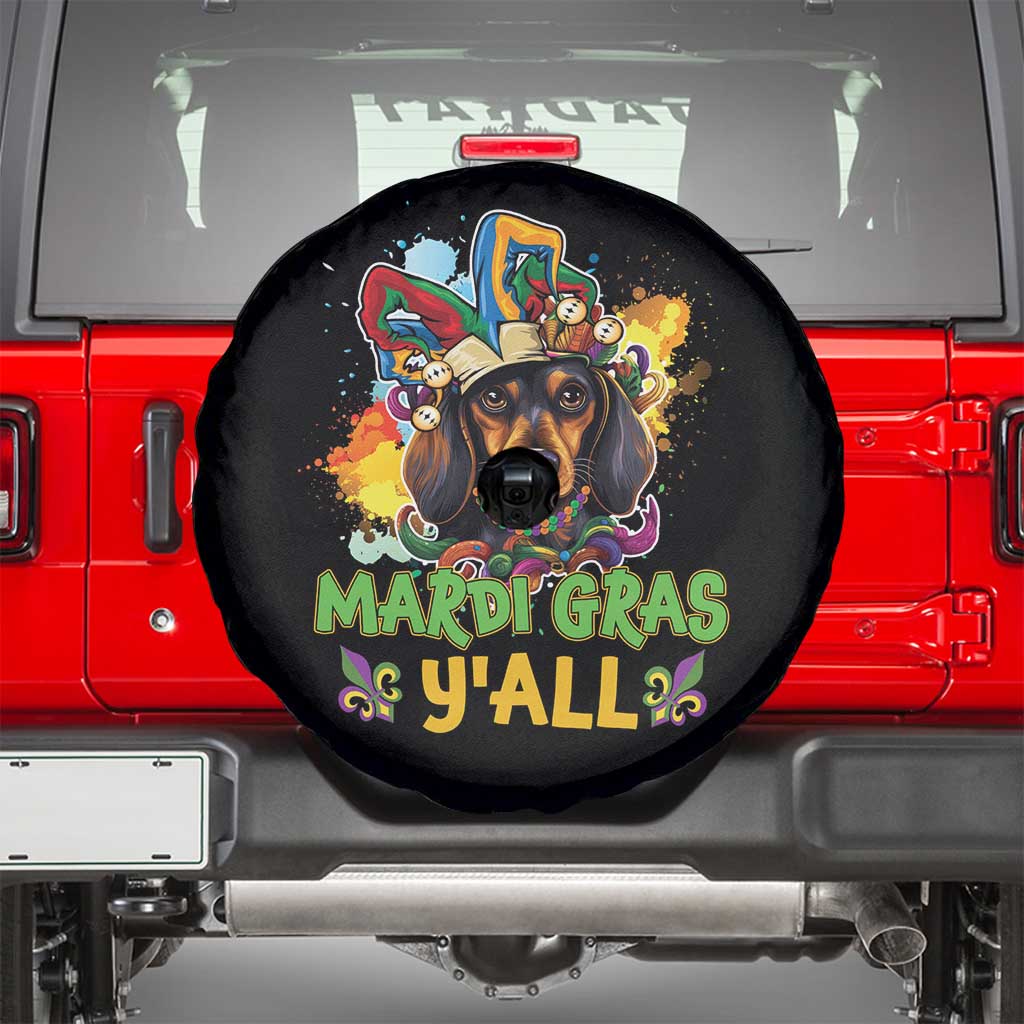 Mardi Gras Y'all Dachshund Dog With Beads Colorful Spare Tire Cover