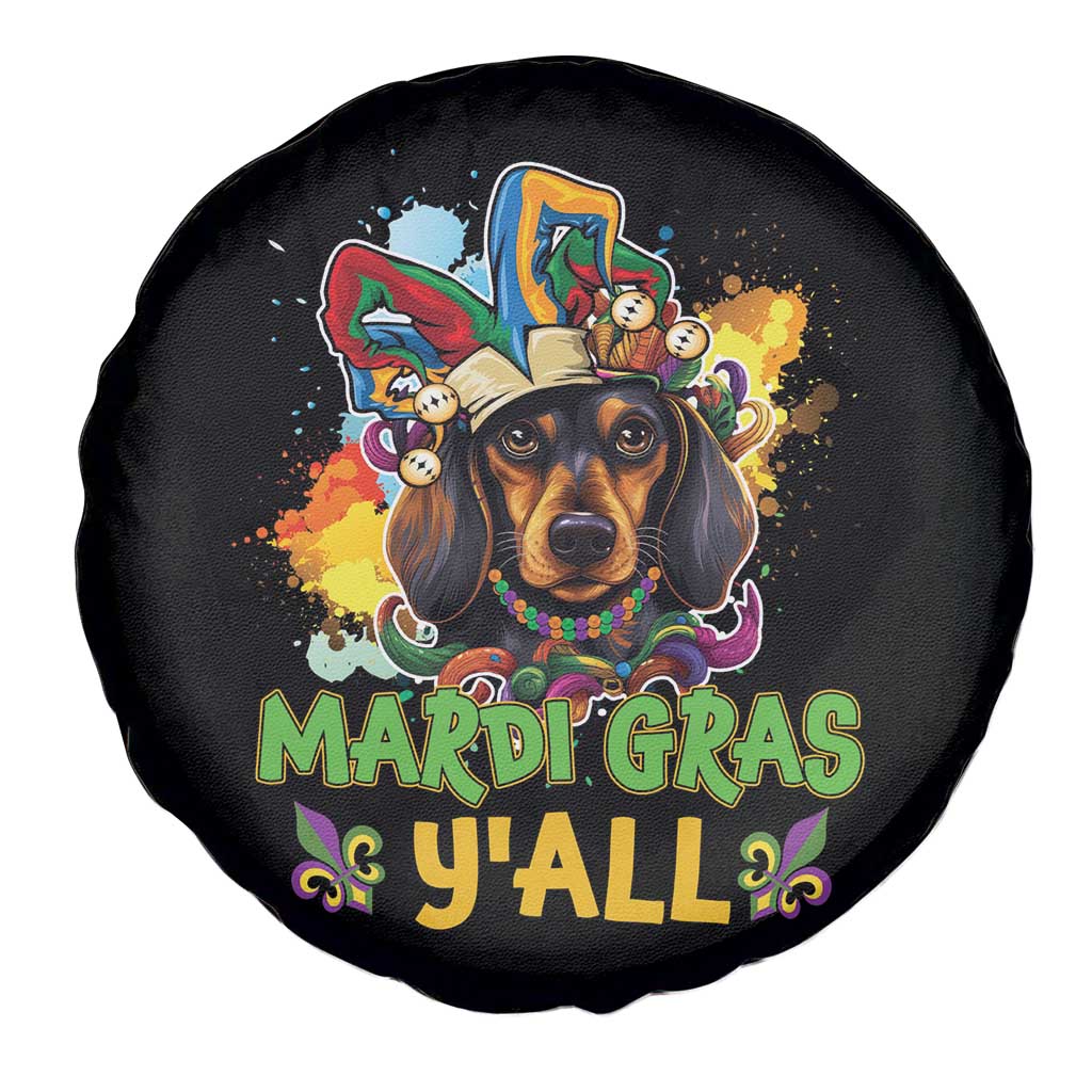 Mardi Gras Y'all Dachshund Dog With Beads Colorful Spare Tire Cover