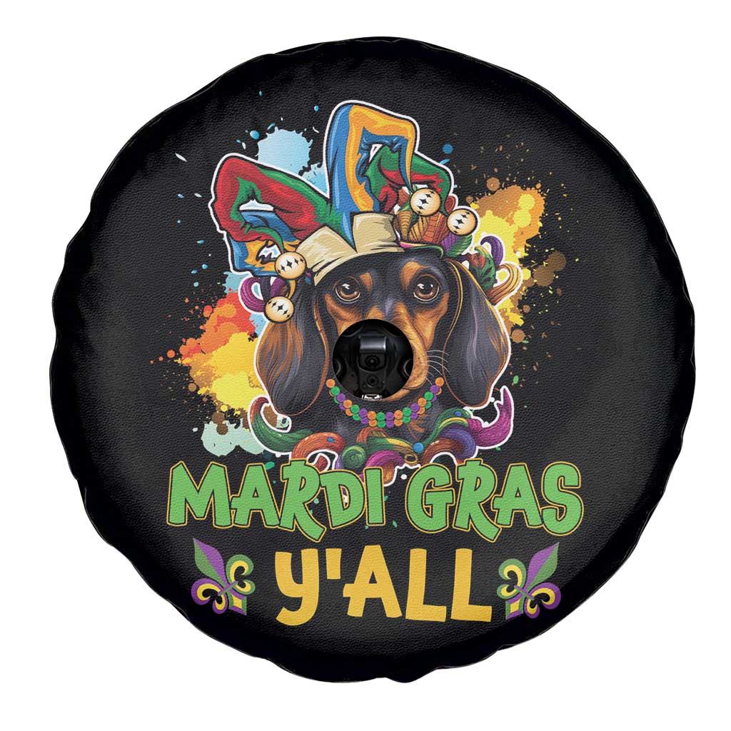 Mardi Gras Y'all Dachshund Dog With Beads Colorful Spare Tire Cover