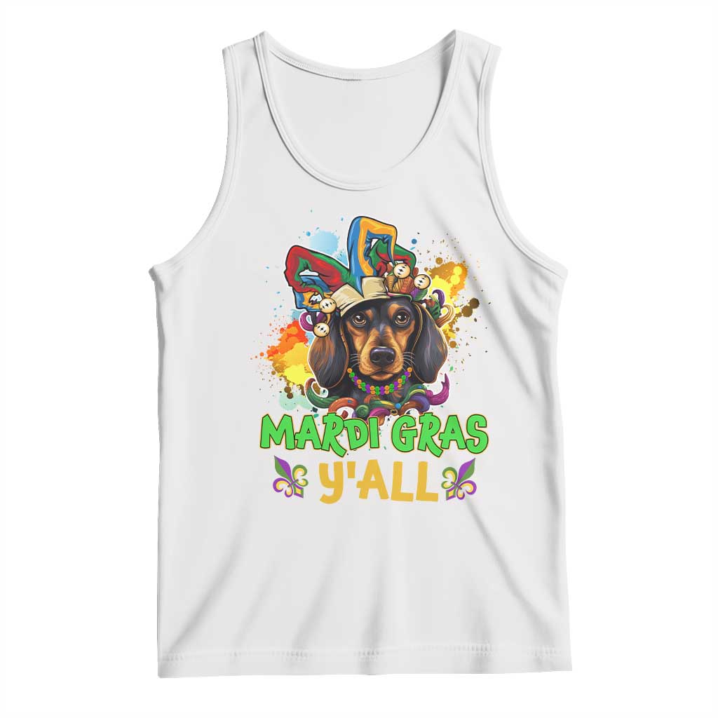 Mardi Gras Y'all Dachshund Dog With Beads Colorful Tank Top
