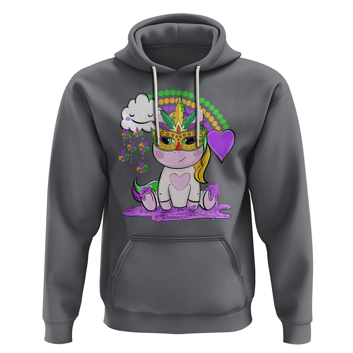 Mardi Gras Cute Unicorn Beads Rainbow Fleur De Lis Hoodie - Wonder Print Shop