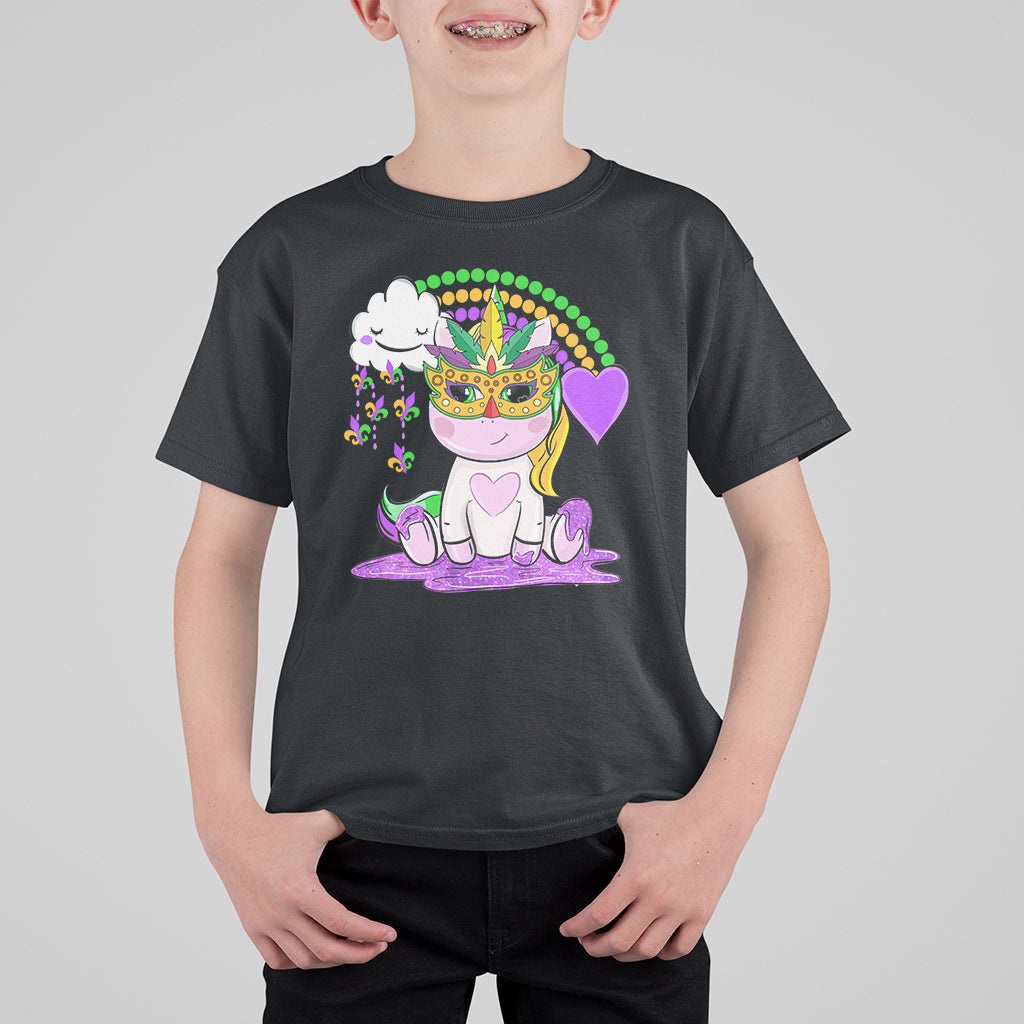 Mardi Gras Cute Unicorn Beads Rainbow Fleur De Lis T Shirt For Kid