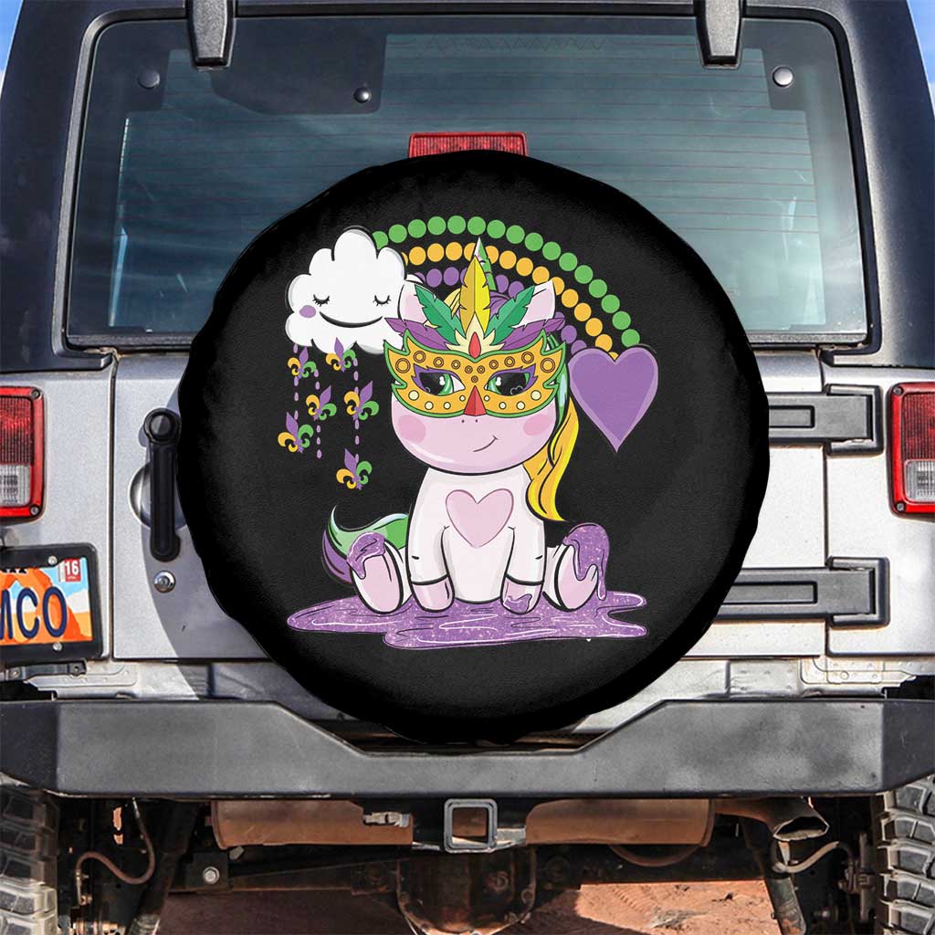 Mardi Gras Cute Unicorn Beads Rainbow Fleur De Lis Spare Tire Cover