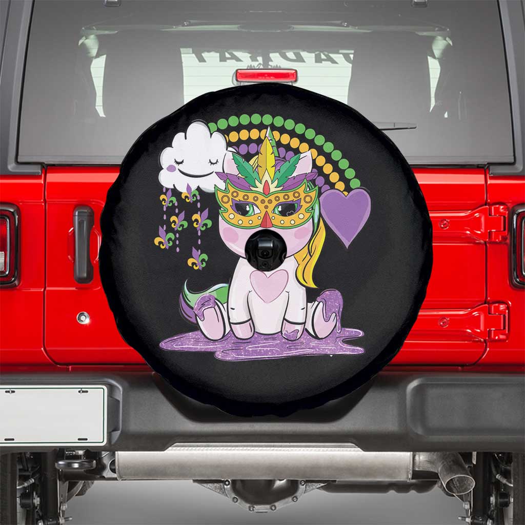 Mardi Gras Cute Unicorn Beads Rainbow Fleur De Lis Spare Tire Cover