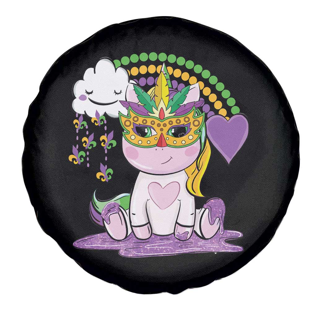 Mardi Gras Cute Unicorn Beads Rainbow Fleur De Lis Spare Tire Cover