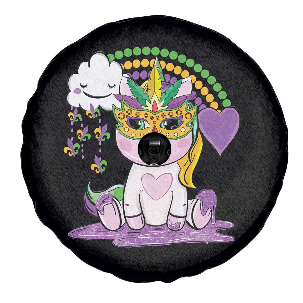 Mardi Gras Cute Unicorn Beads Rainbow Fleur De Lis Spare Tire Cover