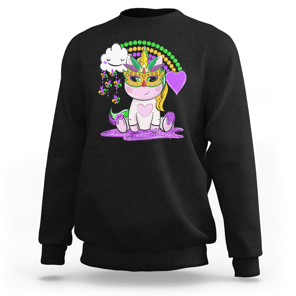 Mardi Gras Cute Unicorn Beads Rainbow Fleur De Lis Sweatshirt