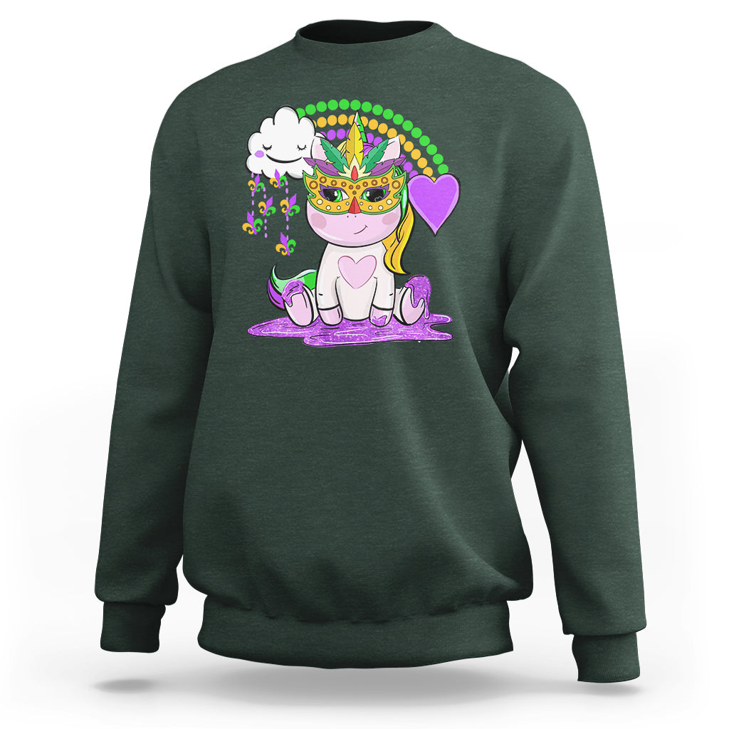 Mardi Gras Cute Unicorn Beads Rainbow Fleur De Lis Sweatshirt - Wonder Print Shop