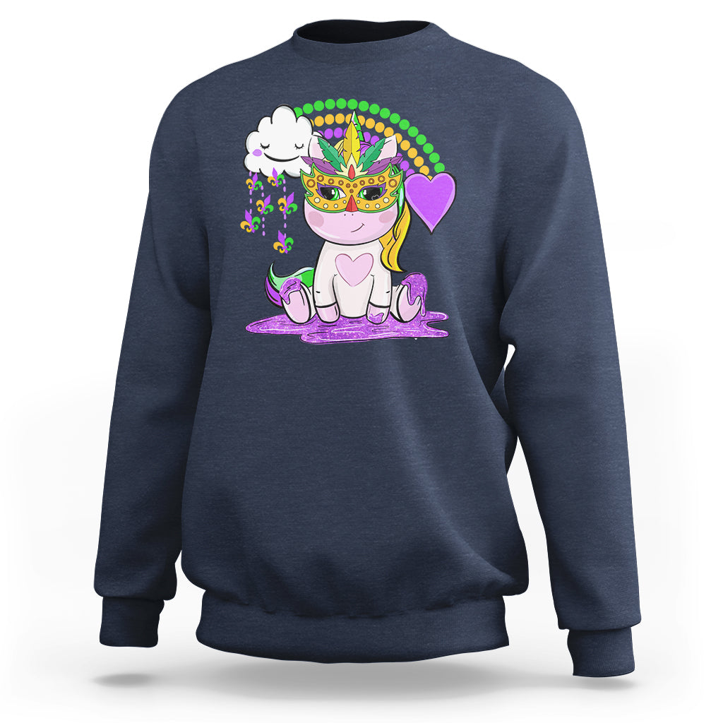 Mardi Gras Cute Unicorn Beads Rainbow Fleur De Lis Sweatshirt - Wonder Print Shop
