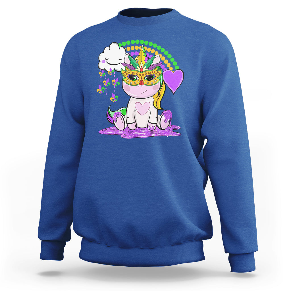 Mardi Gras Cute Unicorn Beads Rainbow Fleur De Lis Sweatshirt - Wonder Print Shop