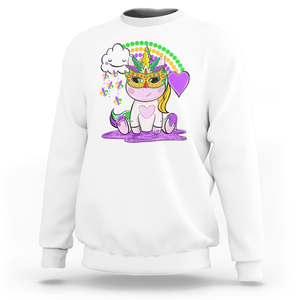 Mardi Gras Cute Unicorn Beads Rainbow Fleur De Lis Sweatshirt - Wonder Print Shop