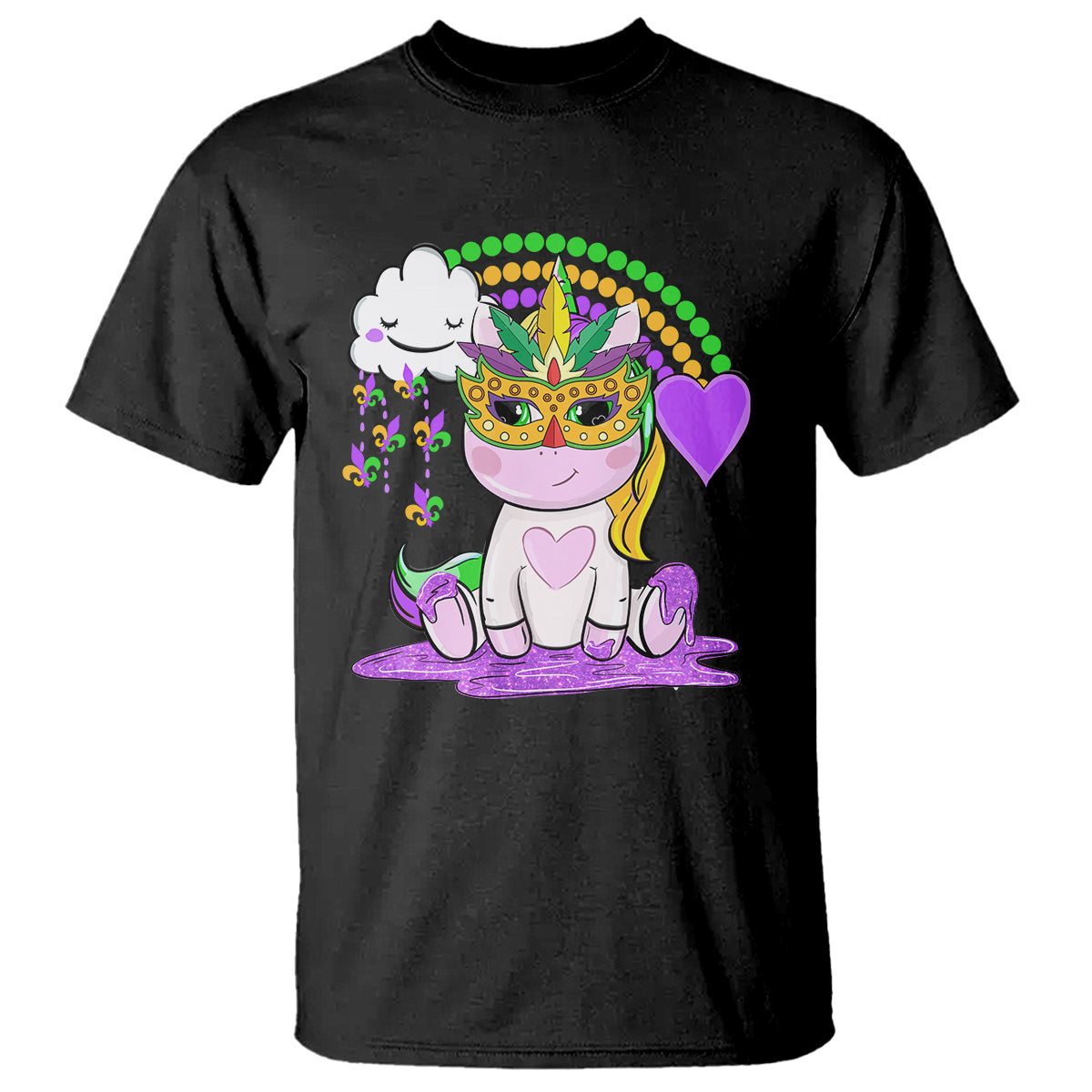 Mardi Gras Cute Unicorn Beads Rainbow Fleur De Lis T Shirt