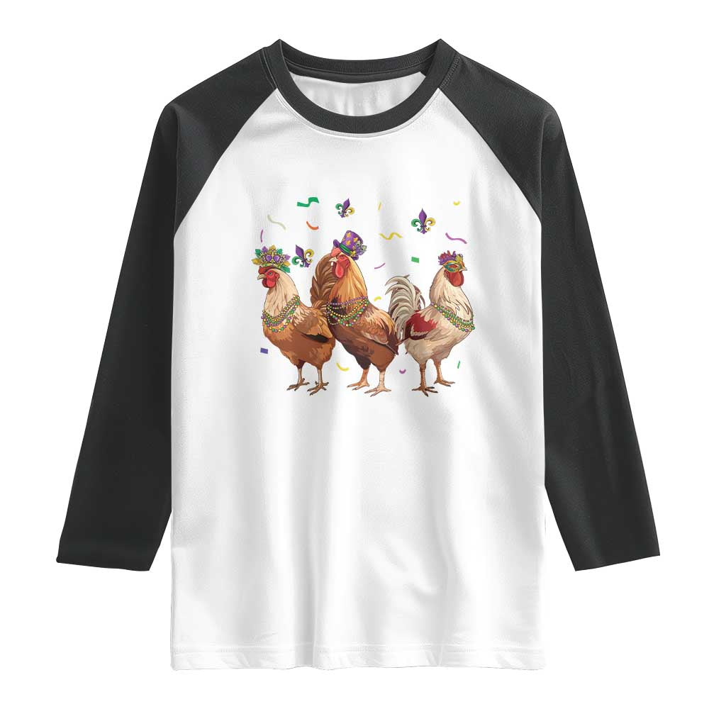 Mardi Gras Funny Farmer Jester Chicken Beads Raglan Shirt