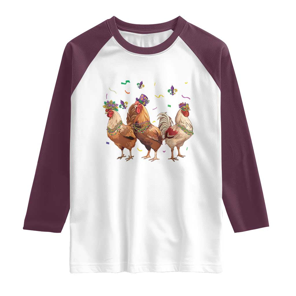 Mardi Gras Funny Farmer Jester Chicken Beads Raglan Shirt