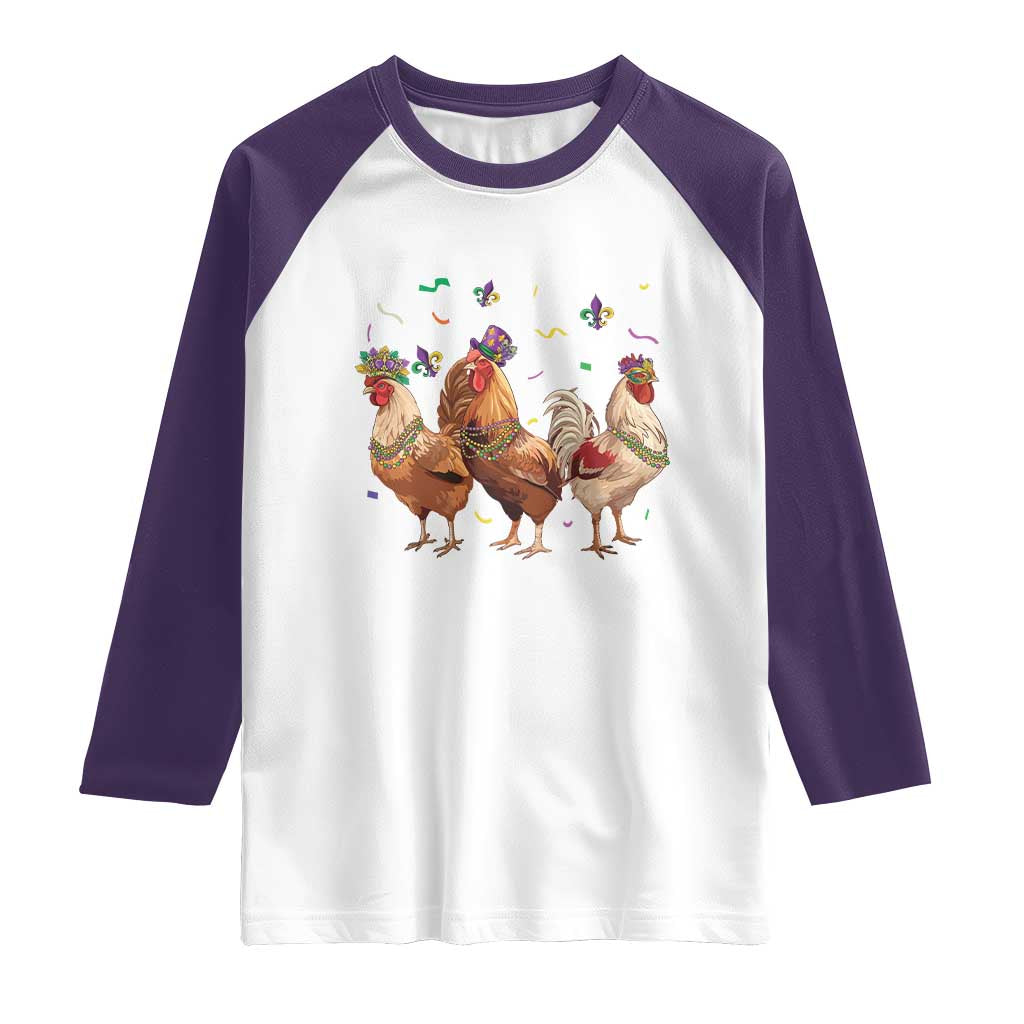 Mardi Gras Funny Farmer Jester Chicken Beads Raglan Shirt
