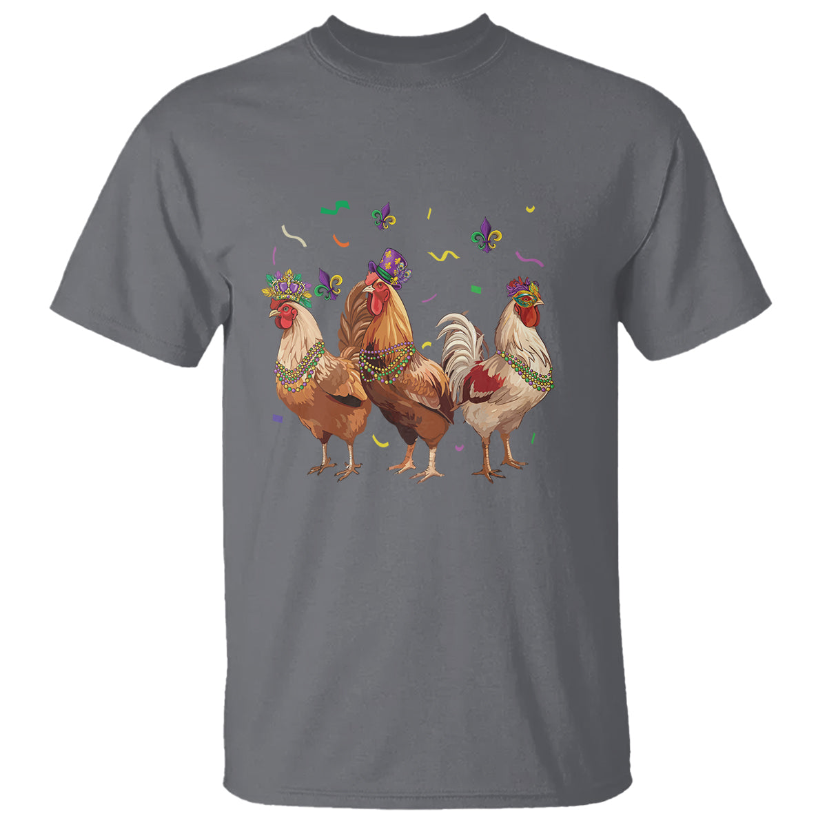 Mardi Gras Funny Farmer Jester Chicken Beads T Shirt - Wonder Print Shop