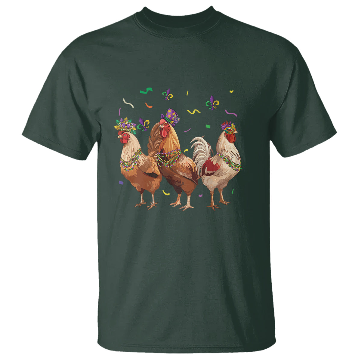 Mardi Gras Funny Farmer Jester Chicken Beads T Shirt - Wonder Print Shop