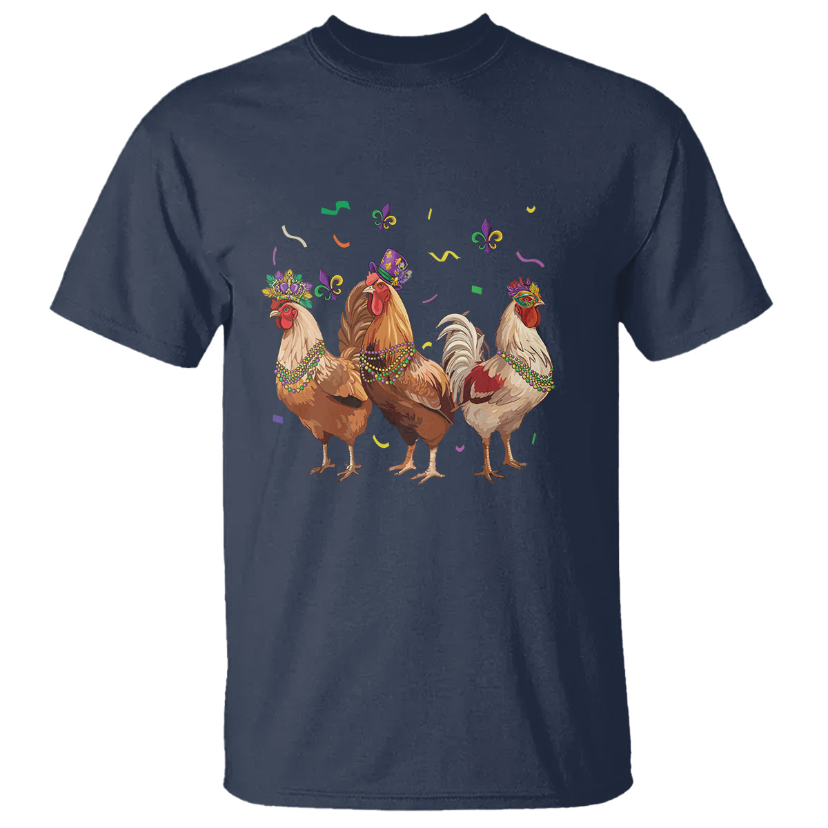 Mardi Gras Funny Farmer Jester Chicken Beads T Shirt - Wonder Print Shop