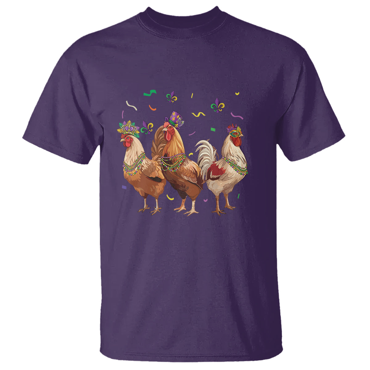 Mardi Gras Funny Farmer Jester Chicken Beads T Shirt - Wonder Print Shop