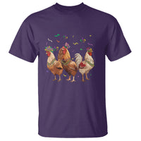 Mardi Gras Funny Farmer Jester Chicken Beads T Shirt - Wonder Print Shop