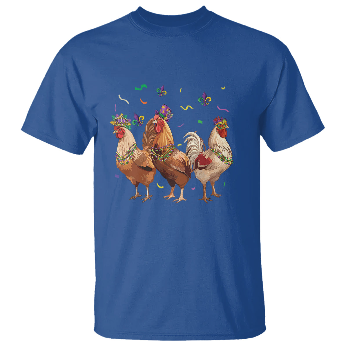 Mardi Gras Funny Farmer Jester Chicken Beads T Shirt - Wonder Print Shop